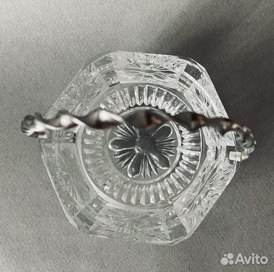 Хрустальная конфетница с ручкой СССР винтаж