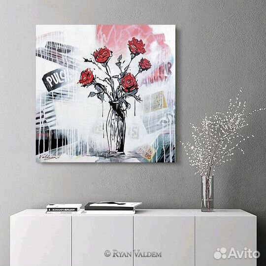 Современная картина, Пять роз, 80х80см, цветы