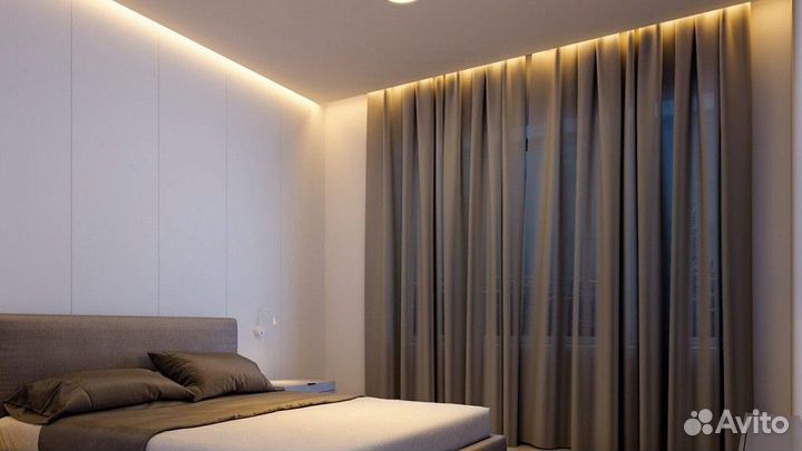 Скрытый карниз алюминиевый в гкл (ниша для штор)