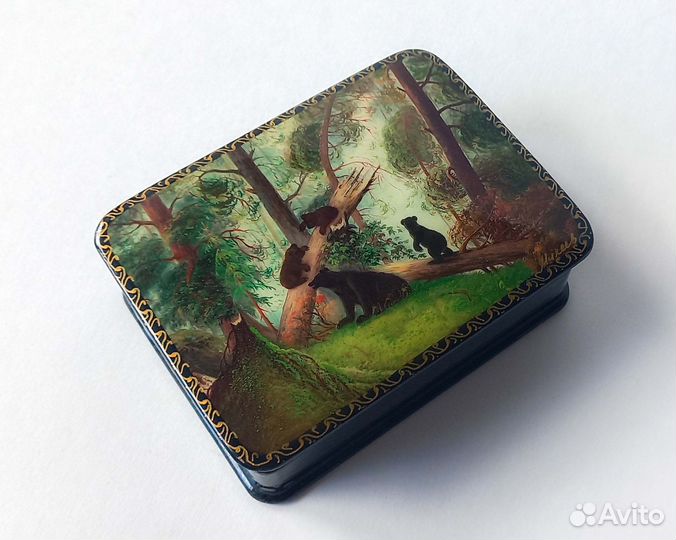 Шкатулка Федоскино лаковая Утро в сосновом лесу