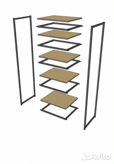 Стеллаж в стиле Лофт A1760-20-чч с полками лдсп