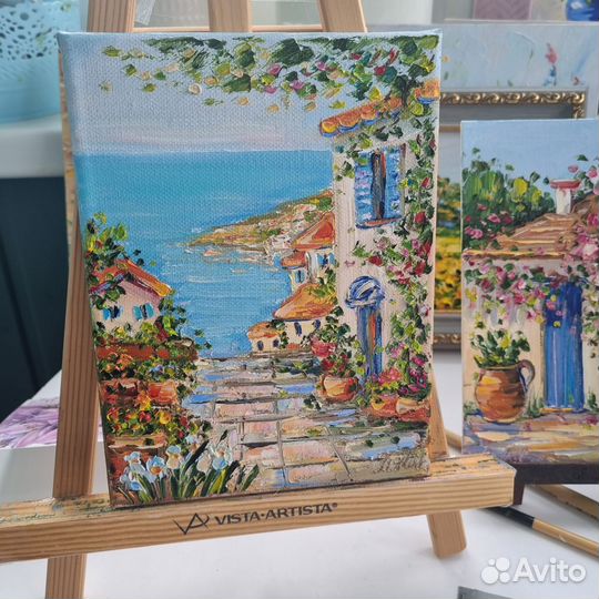 Греция пейзаж морской картина маслом море