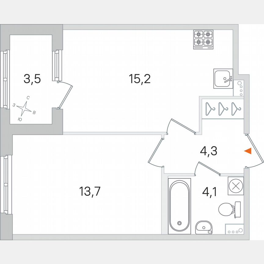 1-к. квартира, 39,1 м², 1/4 эт.