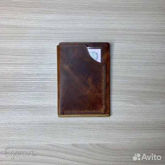 Обложка для автодокументов из кожи и дерева