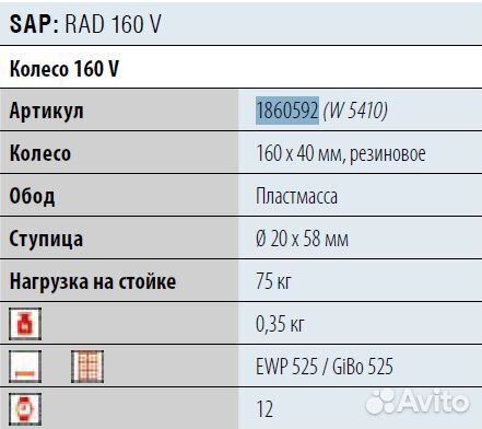 Подкатное колесо прицепа 40 мм, 75 кг Winterhoff
