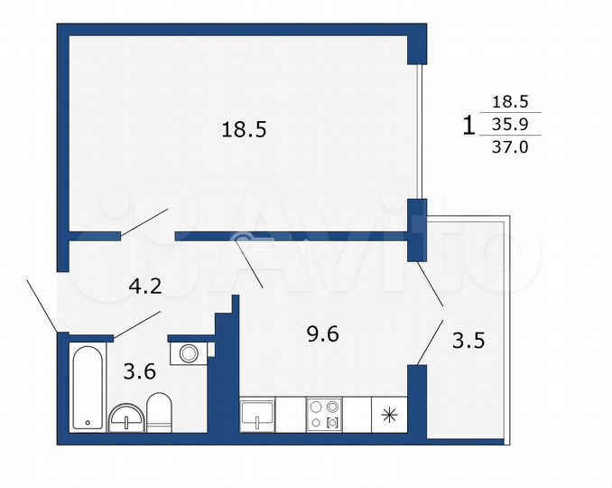 1-к. квартира, 37 м², 4/17 эт.