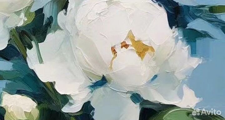 Большая картина маслом белая роза примерка