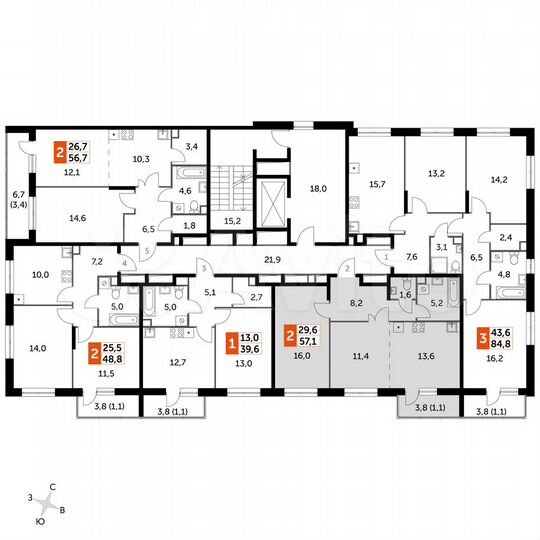 2-к. квартира, 57,1 м², 6/16 эт.