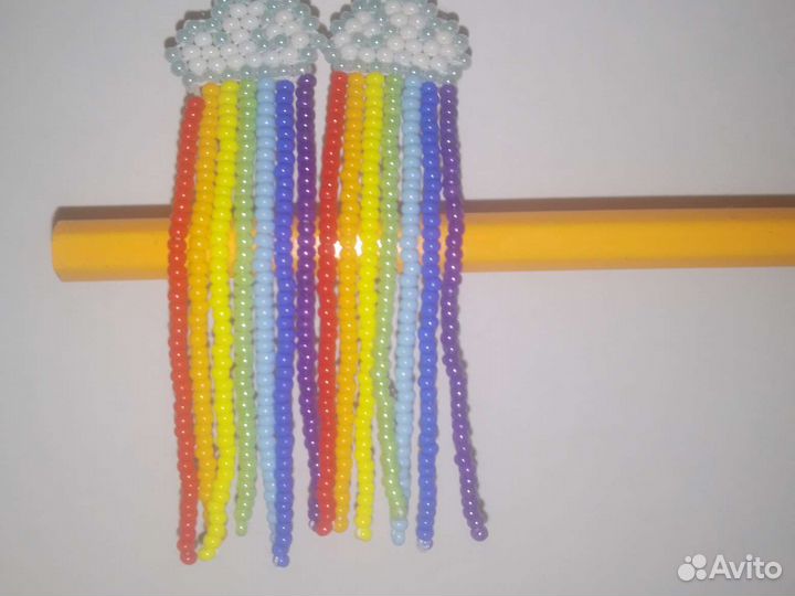 Серьги. Облака с радугой из бисера. Ручная работа