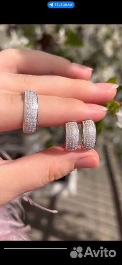 Серьги кольцо кулон цепочка серебро 925