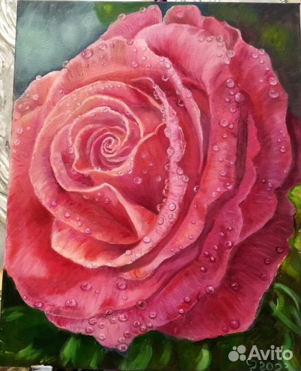 Картина маслом роза, холст 50х60см