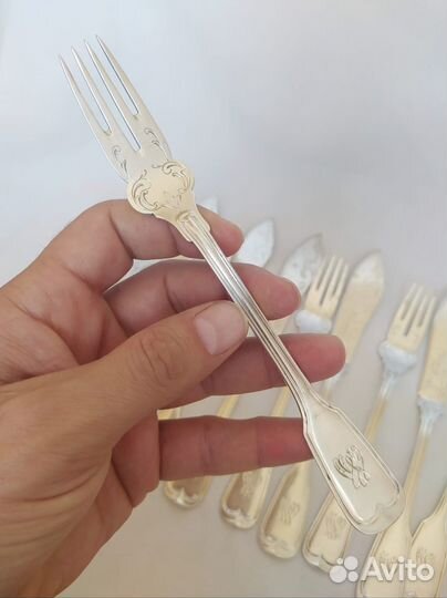 Антикварный серебряный набор для рыбы Германия