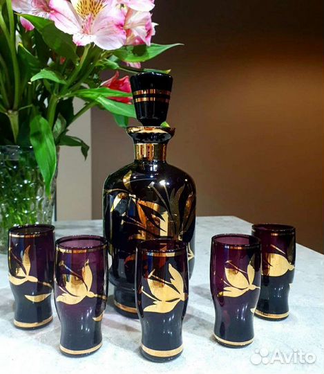 Графин / штоф + 5стопок Богемия СССР