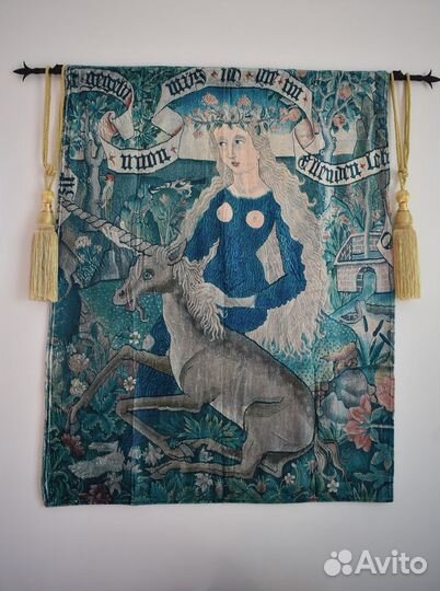 Гобелен -Дикая женщина с единорогом,готика