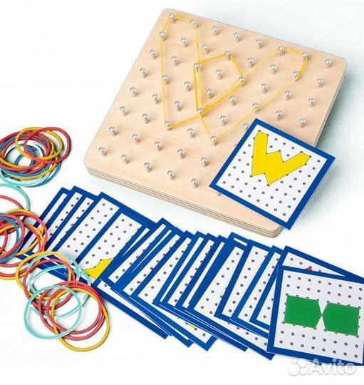 Геоборд деревянный с резинками и заданиями