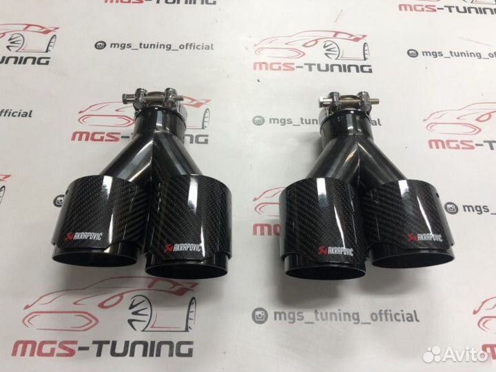 Насадки на выхлоп Akrapovic двойные дизайн 2 Black