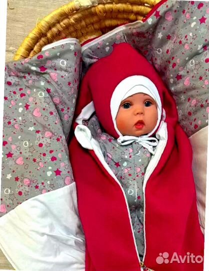 Конверт на выписку новорожденного комплект весенне-летний (малиново-красный)