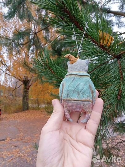 Ватная елочная игрушка медведь
