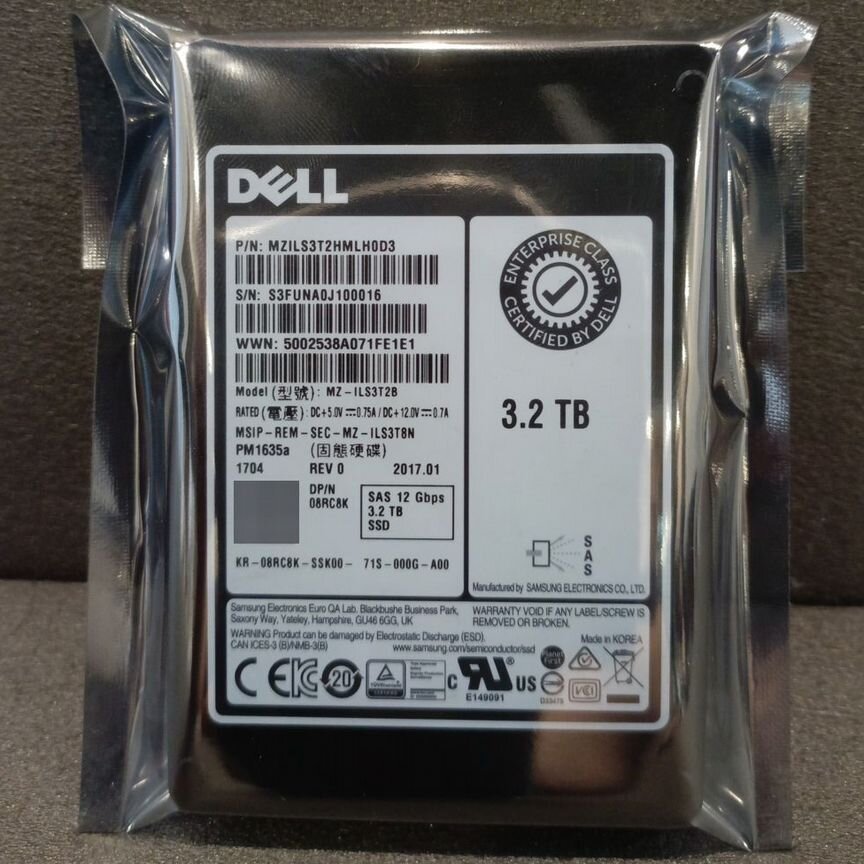 [PM1635A] Ssd Dell Mzils3t2hmlh0d3 12 Гб/С 3,2 Тб Pm1635a