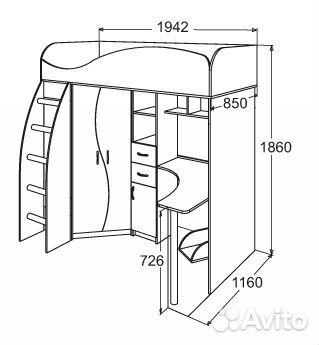Кровать-чердак с рабочей зоной для школьника