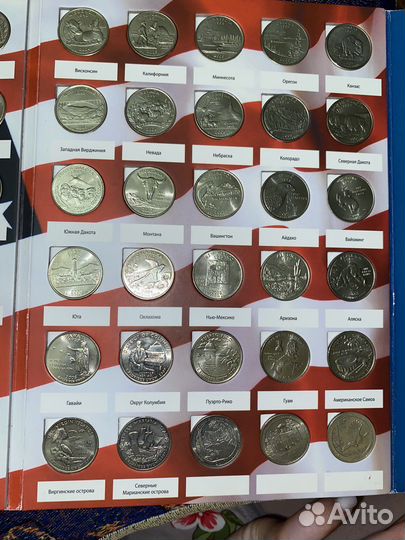 Памятные монеты 25 центов США штаты и территории