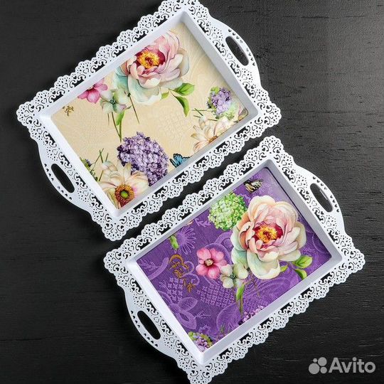 Поднос пластиковый «Ажурная кайма», 3524 см, рисун