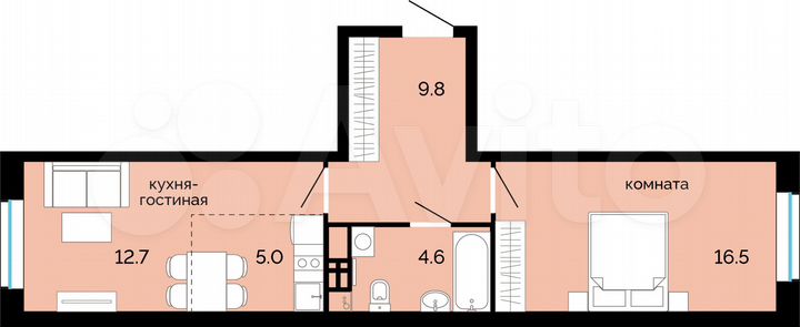 2-к. квартира, 48,6 м², 19/25 эт.