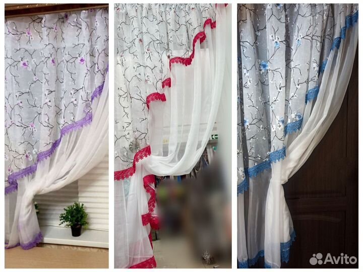 Тюль вуаль короткий на кухню