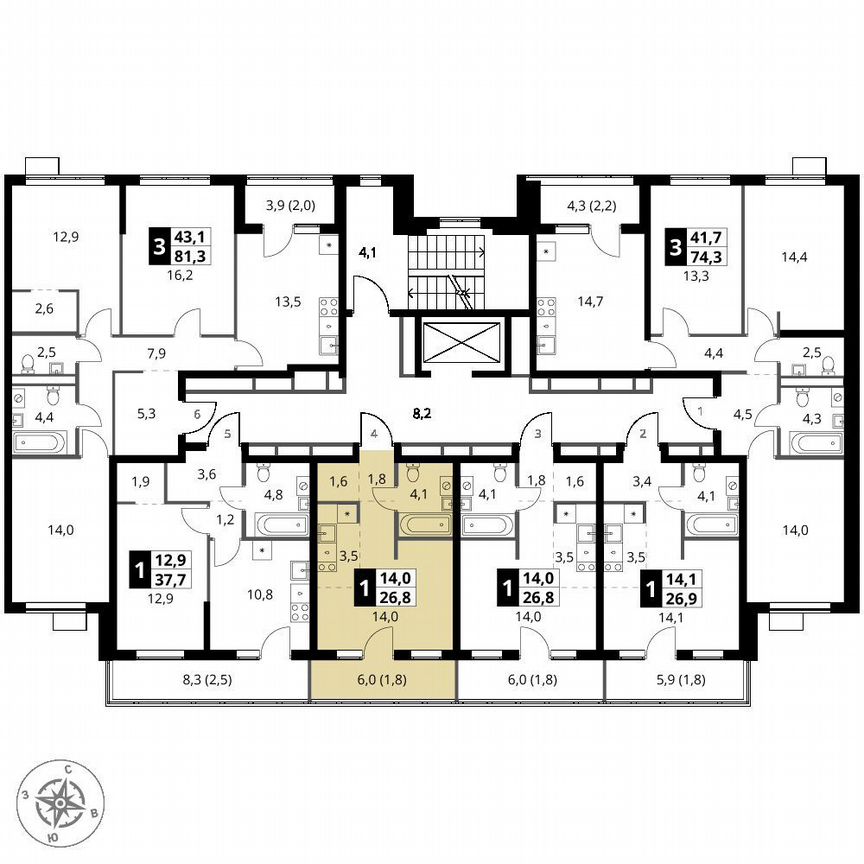Квартира-студия, 26,8 м², 8/9 эт.