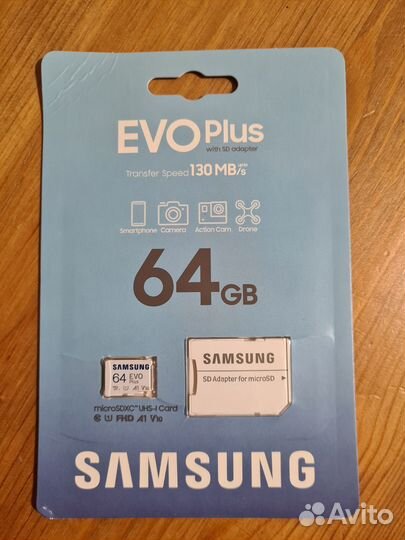 Карта памяти Samsung EVO Plus 64 Гб 130 мб/с