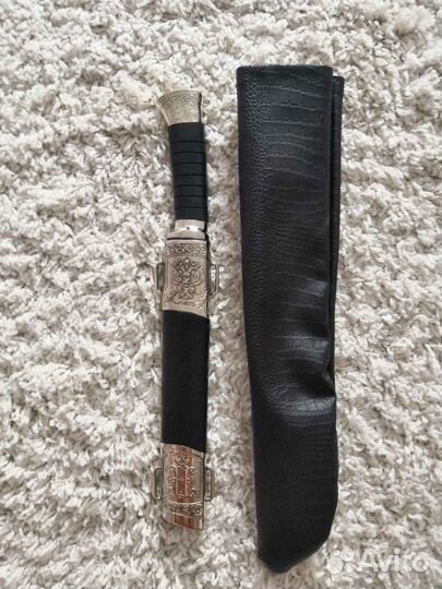 Нож пластунский с резьбой в мельхиоре