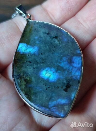 Лабрадорит кулон и кольцо синие