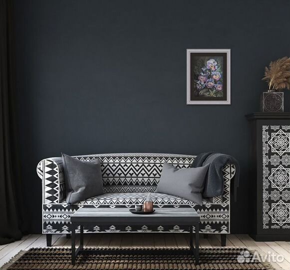 Картина акварелью Цветы анютины глазки