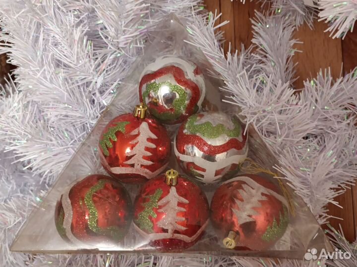 Набор.Елочные игрушки (6шт), пластик, 7 см