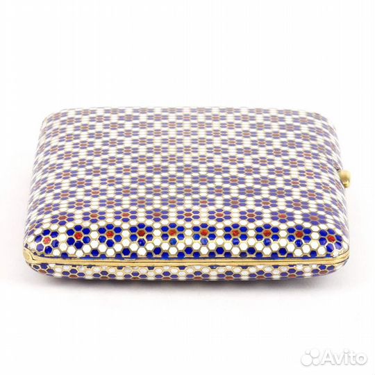 Старинный серебряный портсигар с эмалью 84 пробы