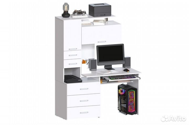 Компьютерный стол со шкафами белый