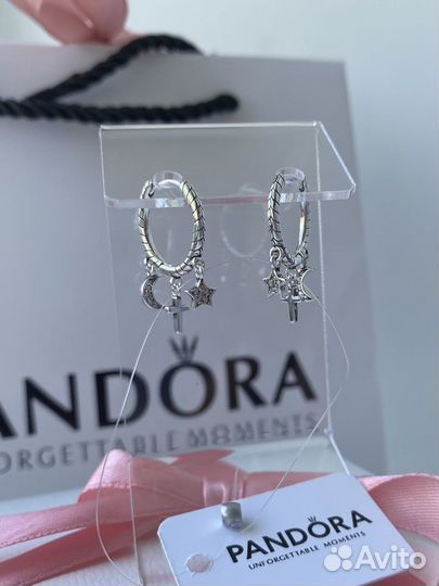 Серьги Pandora кольца c подвесками