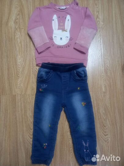 Джинсы на флисе и тёплая кофта 86