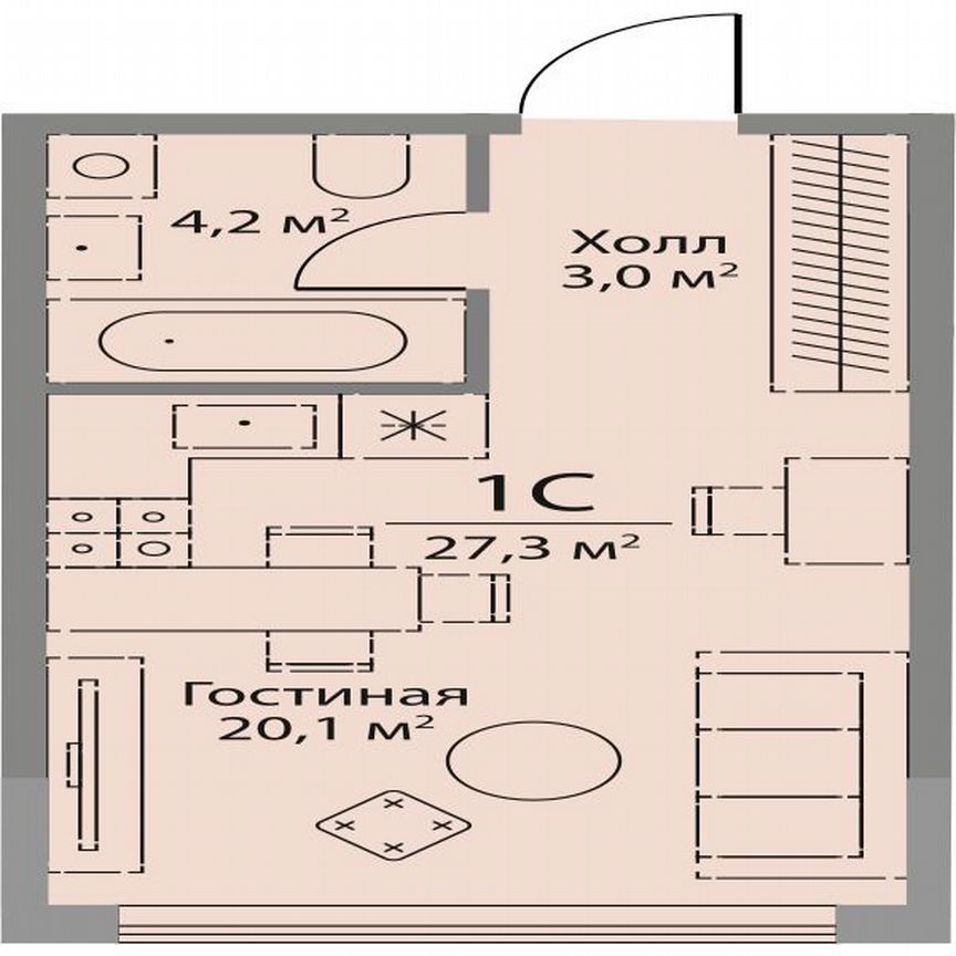 Квартира-студия, 27,3 м², 24/29 эт.