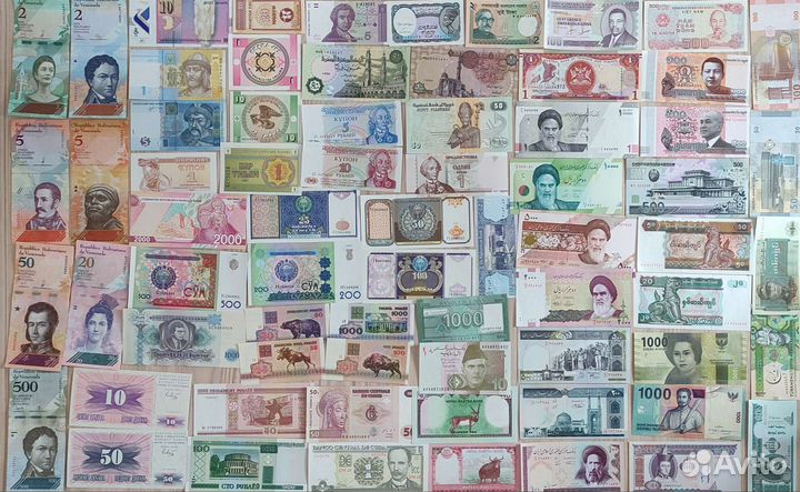 Большой набор новых банкнот 68шт