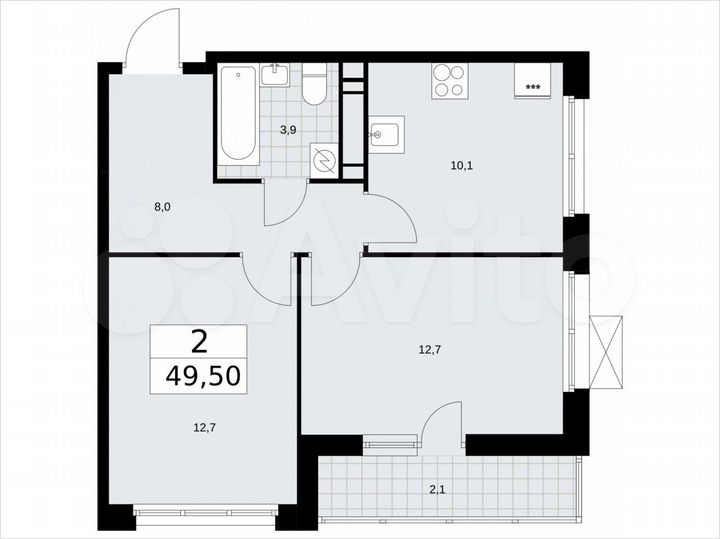 2-к. квартира, 49,5 м², 14/17 эт.
