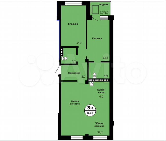 3-к. квартира, 83 м², 7/18 эт.