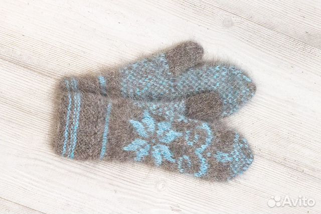 Варежки серо-голубые из собачьей шерсти (новые)