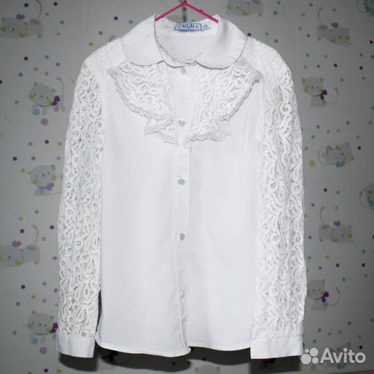 Белая нарядная блузка на 1 сентября. Р-р 140