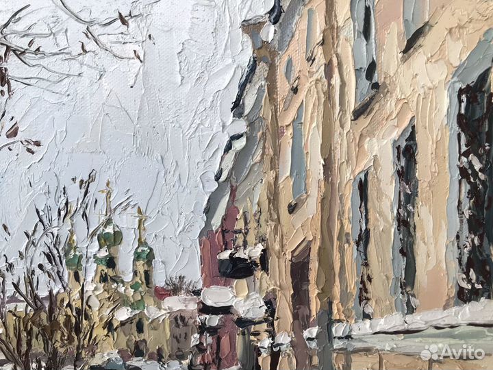 Картина маслом на холсте пейзаж зимний Петербург