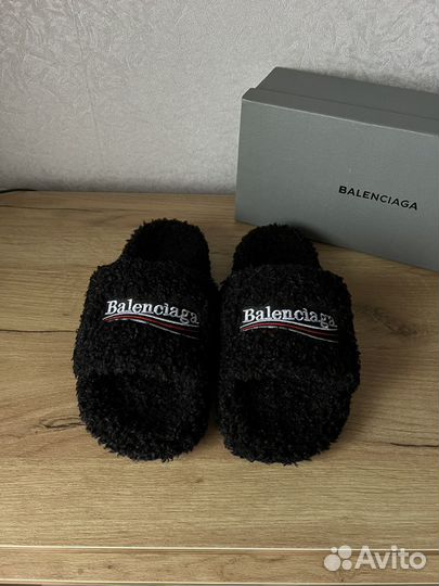 Меховые тапки мюли Balenciaga оригинал