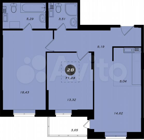 2-к. квартира, 71,2 м², 5/19 эт.