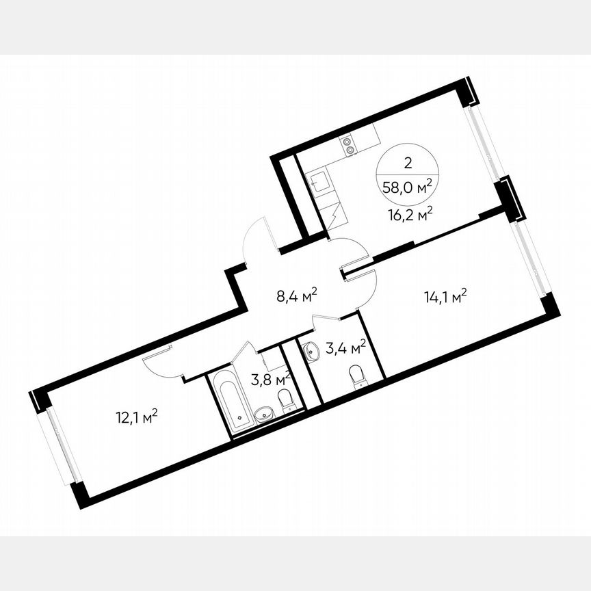 2-к. квартира, 58 м², 3/17 эт.