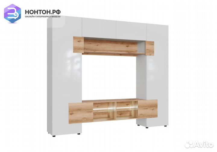 Стенка Ривьера дуб крафт золотой / белый глянец