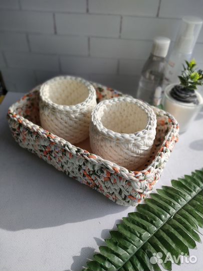 Подарочный набор корзинок из трикотажной пряжи
